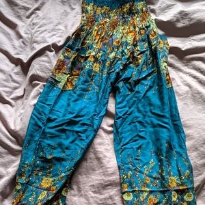 Boho green blue comfy pants